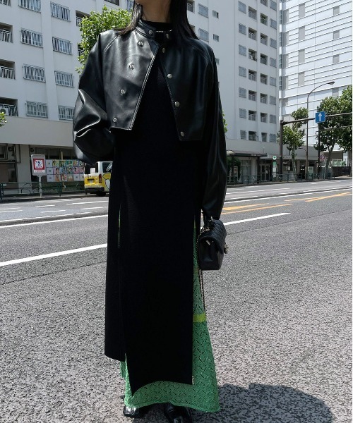 ジャケット・アウター Ameri ROUND SHORT FAKE LEATHER JACKET ROUND SHORT SYNTHETIC LEATHER JACKET（その他アウター