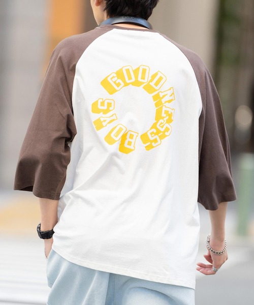 Rocky Monroe（ロッキーモンロー）の「オーバーサイズ 別注 カレッジロゴプリントラグランビッグTシャツ（Tシャツ/カットソー・メンズ・ホワイト×グリーン/ホワイト×ブルー/ホワイト×ブラック/オートミール/ホワイト×ブラウン・M/L/XL）」の19枚目の写真