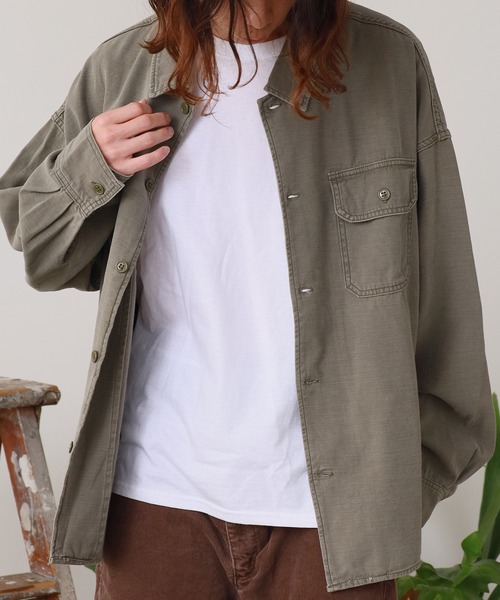 REMI RELIEF/レミレリーフ ワイド ミリタリー 長袖シャツ (ヤシ