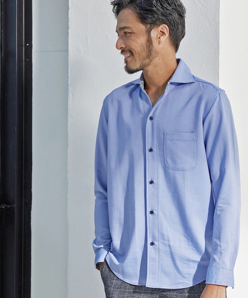 UNION STATION（ユニオンステーション）の「【EFFORTLESS】ヘリンボン柄カッタウェイシャツ/スキッパーシャツ（シャツ/ブラウス・メンズ・ホワイト/ブラック/ブルー・LL/M/L）」の3枚目の写真