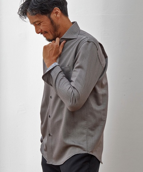 UNION STATION（ユニオンステーション）の「【EFFORTLESS】ヘリンボン柄カッタウェイシャツ/スキッパーシャツ（シャツ/ブラウス・メンズ・ホワイト/ブラック/ブルー・LL/M/L）」の2枚目の写真