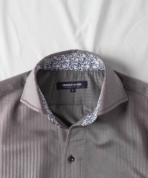 UNION STATION（ユニオンステーション）の「【EFFORTLESS】ヘリンボン柄カッタウェイシャツ/スキッパーシャツ（シャツ/ブラウス・メンズ・ホワイト/ブラック/ブルー・LL/M/L）」の6枚目の写真