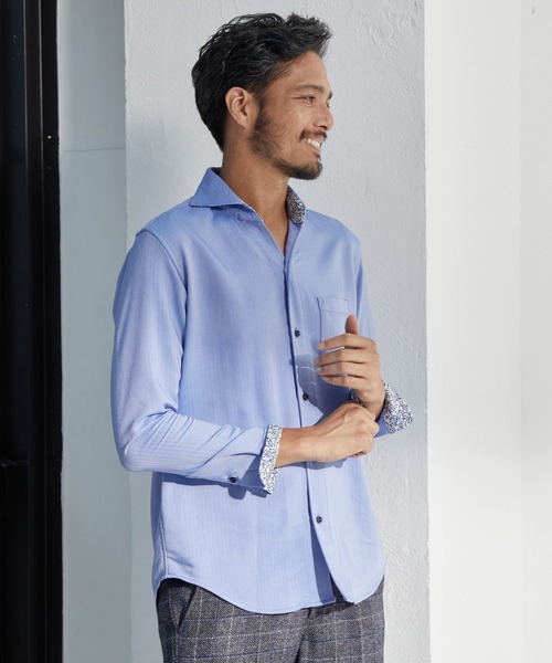 UNION STATION（ユニオンステーション）の「【EFFORTLESS】ヘリンボン柄カッタウェイシャツ/スキッパーシャツ（シャツ/ブラウス・メンズ・ホワイト/ブラック/ブルー・LL/M/L）」の21枚目の写真