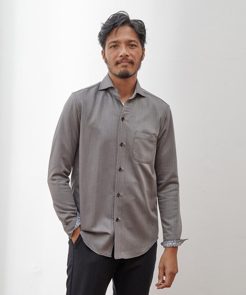 UNION STATION（ユニオンステーション）の「【EFFORTLESS】ヘリンボン柄カッタウェイシャツ/スキッパーシャツ（シャツ/ブラウス・メンズ・ホワイト/ブラック/ブルー・LL/M/L）」の20枚目の写真