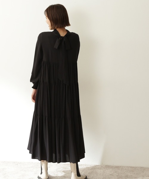 N.(N. Natural Beauty Basic)(エヌエヌナチュラルビューティーベーシック)の「【松井愛莉さん着用】◆前後2WAYリボンタイティアードワンピース(ワンピース・レディース・ブラック/ピンク/グリーン・MEDIUM)」の7枚目の写真