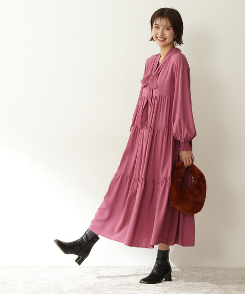 N.(N. Natural Beauty Basic)(エヌエヌナチュラルビューティーベーシック)の「【松井愛莉さん着用】◆前後2WAYリボンタイティアードワンピース(ワンピース・レディース・ブラック/ピンク/グリーン・MEDIUM)」の11枚目の写真