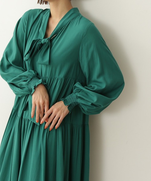 N.(N. Natural Beauty Basic)(エヌエヌナチュラルビューティーベーシック)の「【松井愛莉さん着用】◆前後2WAYリボンタイティアードワンピース(ワンピース・レディース・ブラック/ピンク/グリーン・MEDIUM)」の6枚目の写真