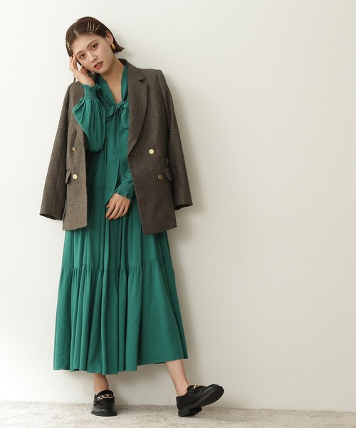 N.(N. Natural Beauty Basic)(エヌエヌナチュラルビューティーベーシック)の「【松井愛莉さん着用】◆前後2WAYリボンタイティアードワンピース(ワンピース・レディース・ブラック/ピンク/グリーン・MEDIUM)」の4枚目の写真