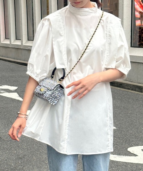 Isn't She?（イズントシー）の「ショルダータックボリュームスリーブブラウス（シャツ/ブラウス・レディース・ブラック/オフホワイト/パープル系・FREE）」の2枚目の写真