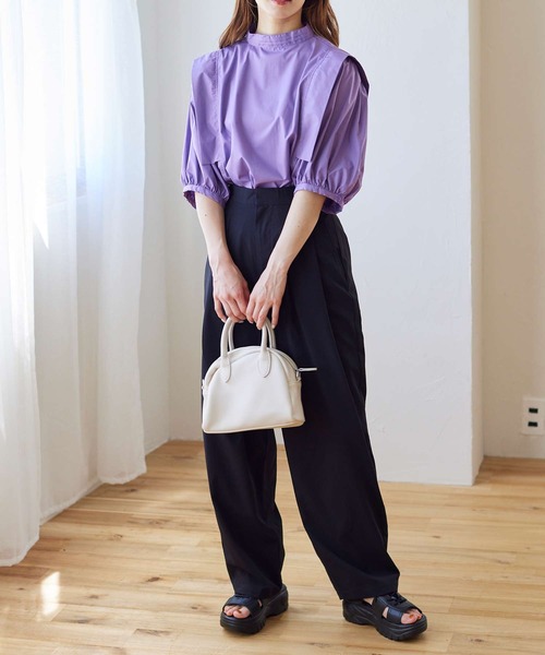 Isn't She?（イズントシー）の「ショルダータックボリュームスリーブブラウス（シャツ/ブラウス・レディース・ブラック/オフホワイト/パープル系・FREE）」の7枚目の写真