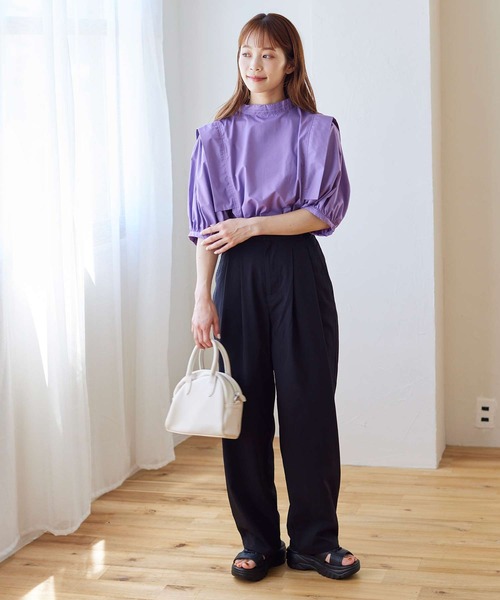 Isn't She?（イズントシー）の「ショルダータックボリュームスリーブブラウス（シャツ/ブラウス・レディース・ブラック/オフホワイト/パープル系・FREE）」の14枚目の写真