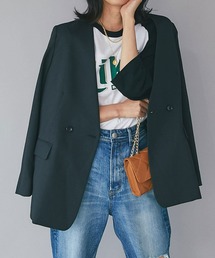 RIVE DROITE（リヴドロワ）の「シワになりにくい嬉しい素材/ツイルストレッチVネックジャケット（ノーカラージャケット）」