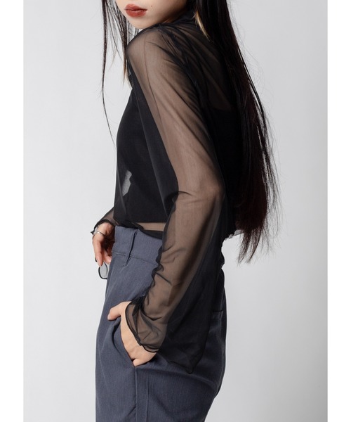 Adoon plain（アドーンプレーン）の「フレアスリーブシアートップス（シャツ/ブラウス・レディース・ブラック/ブルー/ブラック系その他・FREE）」の5枚目の写真