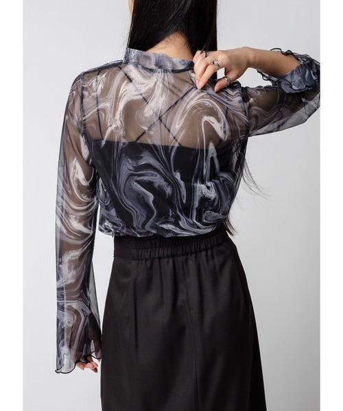 Adoon plain（アドーンプレーン）の「フレアスリーブシアートップス（シャツ/ブラウス・レディース・ブラック/ブルー/ブラック系その他・FREE）」の12枚目の写真