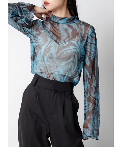 Adoon plain（アドーンプレーン）の「フレアスリーブシアートップス（シャツ/ブラウス・レディース・ブラック/ブルー/ブラック系その他・FREE）」の17枚目の写真