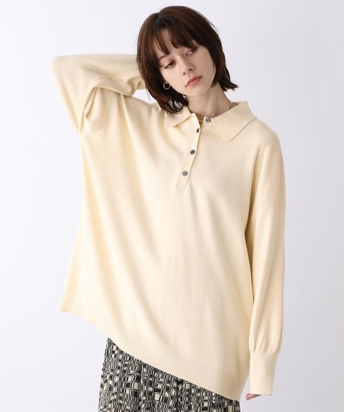 JEANASIS（ジーナシス）の「12Gコットンポロプルオーバー/150739（ニット/セーター・レディース・ブラック/オフホワイト/ブルー・FREE）」の6枚目の写真