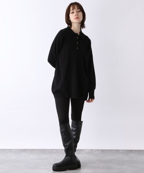 JEANASIS（ジーナシス）の「12Gコットンポロプルオーバー/150739（ニット/セーター・レディース・ブラック/オフホワイト/ブルー・FREE）」の9枚目の写真