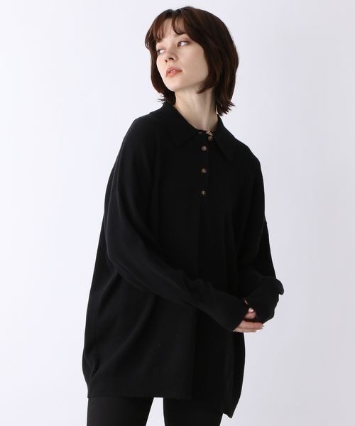 JEANASIS（ジーナシス）の「12Gコットンポロプルオーバー/150739（ニット/セーター・レディース・ブラック/オフホワイト/ブルー・FREE）」の4枚目の写真