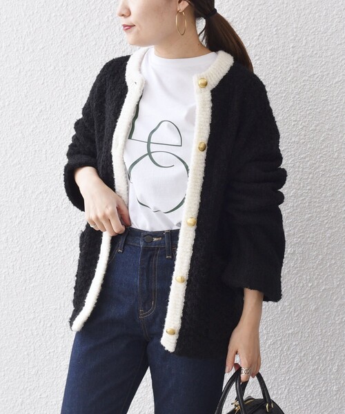 SHIPS（シップス）の「*ツイードニットカーディガン◆（カーディガン/ボレロ・レディース・ブラック/オフホワイト/ブラック系・ONE SIZE）」の3枚目の写真