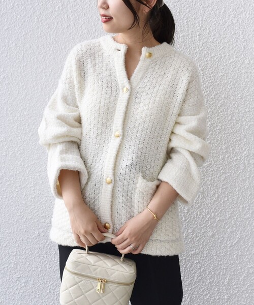 SHIPS（シップス）の「*ツイードニットカーディガン◆（カーディガン/ボレロ・レディース・ブラック/オフホワイト/ブラック系・ONE SIZE）」の15枚目の写真