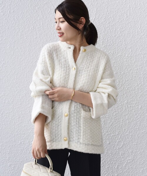 SHIPS（シップス）の「*ツイードニットカーディガン◆（カーディガン/ボレロ・レディース・ブラック/オフホワイト/ブラック系・ONE SIZE）」の18枚目の写真