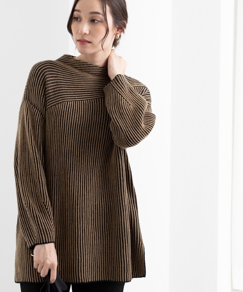 BELLUNA PLUS(ベルーナ)の「ストライプジャカード切替チュニック(チュニック・レディース・ピンク/セージグリーン/モカ/ホワイト×ブラック・LARGE/MEDIUM/X-LARGE)」の3枚目の写真