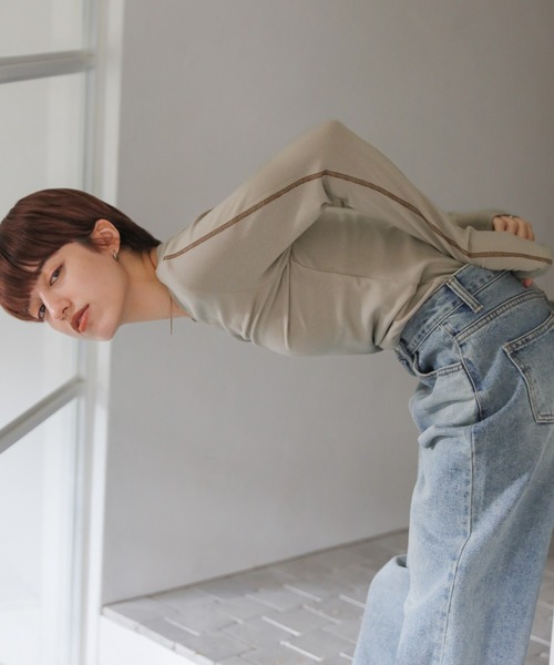 select MOCA(セレクトモカ)の「オーバーロックデザインカットソー(Tシャツ/カットソー・レディース・アイボリー/ブラック/グレイッシュベージュ・FREE)」の18枚目の写真