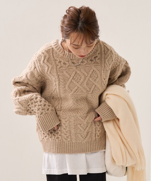 FREAK'S STORE（フリークスストア）の「フィッシャーマン2WAYショートカーディガン（カーディガン/ボレロ・レディース・ベージュ/ネイビー/オフホワイト・ﾌﾘ-）」の17枚目の写真