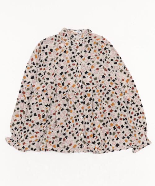 sandy（サンディー）の「sandy/プリントスタンドカラータックブラウス（シャツ/ブラウス・レディース・ブラック/ベージュ系その他/ブラウン・FREE）」の3枚目の写真