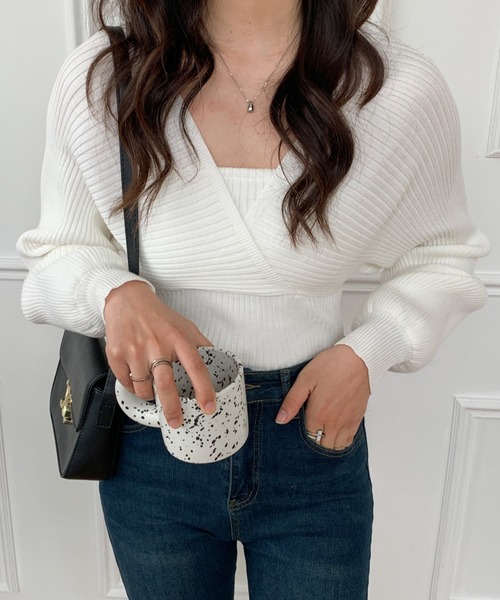 ECLIN（エクラン）の「レイヤード風Vネックリブニットプルオーバー（ニット/セーター・レディース・ホワイト/ブラック/ベージュ/ネイビー/ブラウン・FREE）」の21枚目の写真