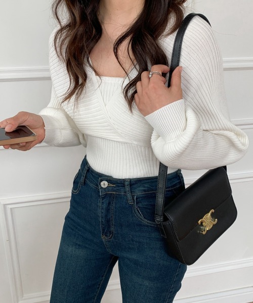 ECLIN（エクラン）の「レイヤード風Vネックリブニットプルオーバー（ニット/セーター・レディース・ホワイト/ブラック/ベージュ/ネイビー/ブラウン・FREE）」の22枚目の写真