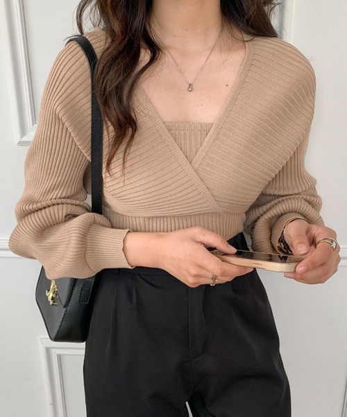 ECLIN（エクラン）の「レイヤード風Vネックリブニットプルオーバー（ニット/セーター・レディース・ホワイト/ブラック/ベージュ/ネイビー/ブラウン・FREE）」の17枚目の写真