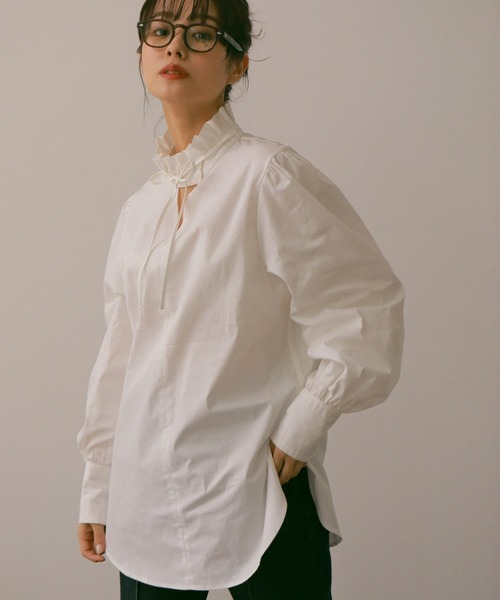 N WITH.（エヌウィズ）の「フリルネックブラウス（シャツ/ブラウス・レディース・ベージュ/ホワイト・FREE）」の6枚目の写真