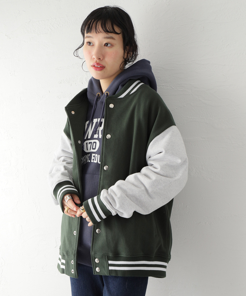 U by SPICK&SPAN（ユーバイスピックアンドスパン）の「【ONEITA/オニータ】 ウラケ スタジアム ジャケット（ブルゾン・レディース・ネイビー/グリーン・FREE）」の2枚目の写真