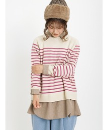 Samansa Mos2 | ヘンリーネックボーダー柄前後着2WAYニット(ニット/セーター)