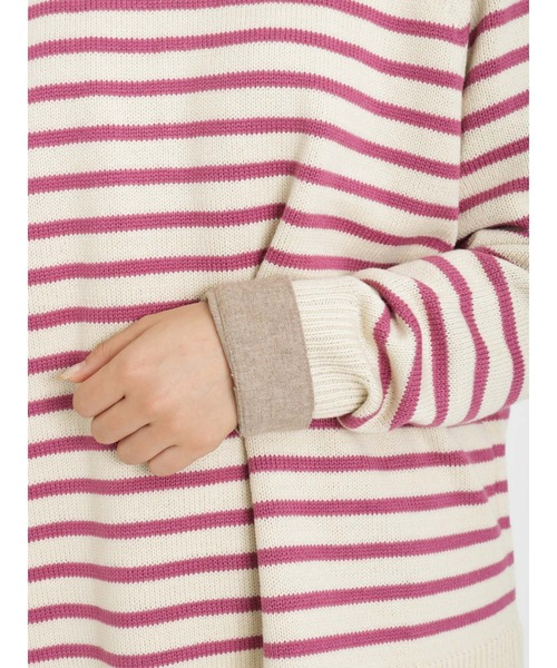 Samansa Mos2（サマンサ モスモス）の「ヘンリーネックボーダー柄前後着2WAYニット（ニット/セーター・レディース・ブルー/ピンク/グリーン/ベージュ/モカ/キナリ・ﾌﾘ-）」の9枚目の写真