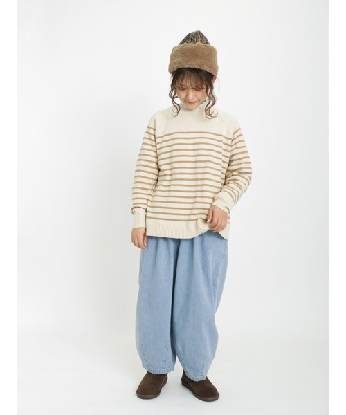 Samansa Mos2（サマンサ モスモス）の「ヘンリーネックボーダー柄前後着2WAYニット（ニット/セーター・レディース・ブルー/ピンク/グリーン/ベージュ/モカ/キナリ・ﾌﾘ-）」の16枚目の写真