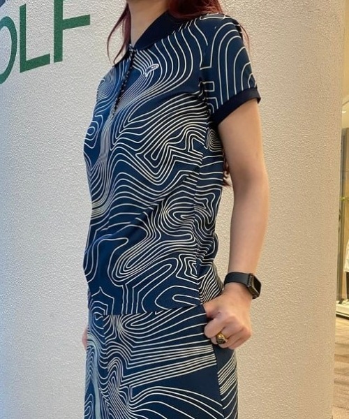 〈WOMEN〉BEAMS GOLF ORANGE LABEL / ライン サイケ ポロシャツ