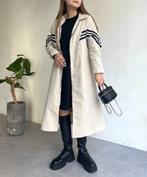 配色テープスタンドネックロングコート