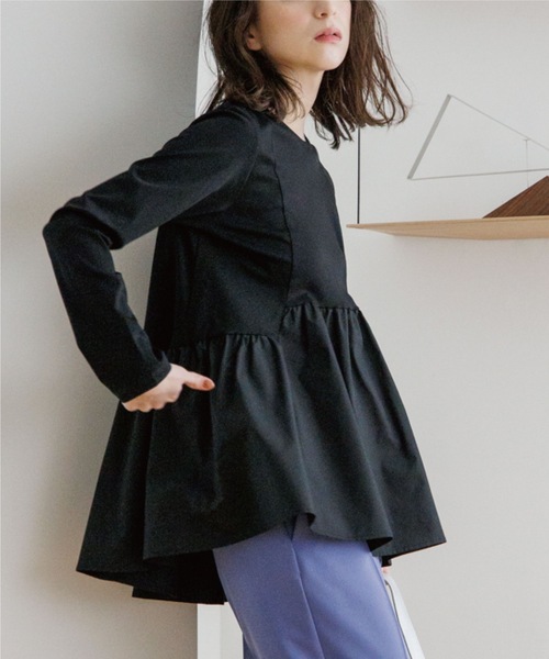 OPAQUE.CLIP（オペークドットクリップ）の「◆シルク調コットン 切り替えAラインカットソー（Tシャツ/カットソー・レディース・サンドベージュ/ブラック/ホワイト系・38/40/36/34/42）」の6枚目の写真