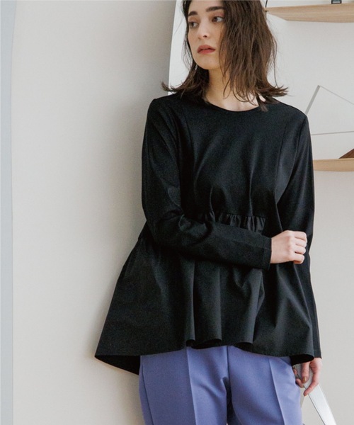 OPAQUE.CLIP（オペークドットクリップ）の「◆シルク調コットン 切り替えAラインカットソー（Tシャツ/カットソー・レディース・サンドベージュ/ブラック/ホワイト系・38/40/36/34/42）」の7枚目の写真