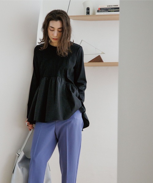 OPAQUE.CLIP（オペークドットクリップ）の「◆シルク調コットン 切り替えAラインカットソー（Tシャツ/カットソー・レディース・サンドベージュ/ブラック/ホワイト系・38/40/36/34/42）」の8枚目の写真