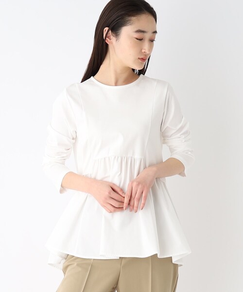 OPAQUE.CLIP（オペークドットクリップ）の「◆シルク調コットン 切り替えAラインカットソー（Tシャツ/カットソー・レディース・サンドベージュ/ブラック/ホワイト系・38/40/36/34/42）」の5枚目の写真