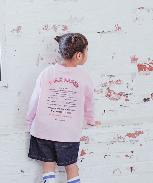 LOWRYS FARM（ローリーズファーム）の「WAX PAPERメニュープリントロングTシャツ　182804（Tシャツ/カットソー・キッズ・ピンク/ホワイト・120cm/150cm/130cm/110cm/140cm）」の2枚目の写真