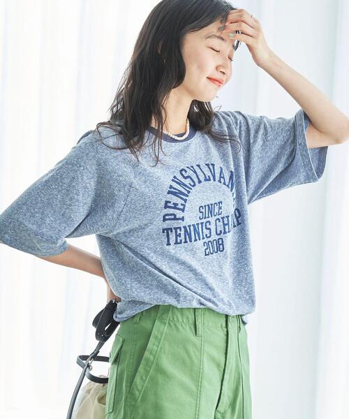 coen(コーエン)の「カレッジロゴプリントラグランTシャツ(Tシャツ/カットソー・レディース・ネイビー/ホワイト/ベージュ・M/L)」の3枚目の写真