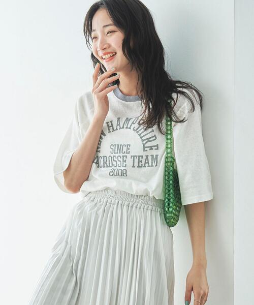 coen(コーエン)の「カレッジロゴプリントラグランTシャツ(Tシャツ/カットソー・レディース・ネイビー/ホワイト/ベージュ・M/L)」の1枚目の写真