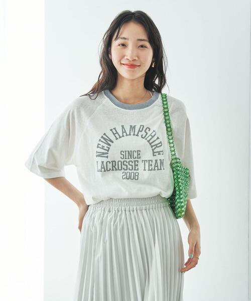 coen(コーエン)の「カレッジロゴプリントラグランTシャツ(Tシャツ/カットソー・レディース・ネイビー/ホワイト/ベージュ・M/L)」の4枚目の写真