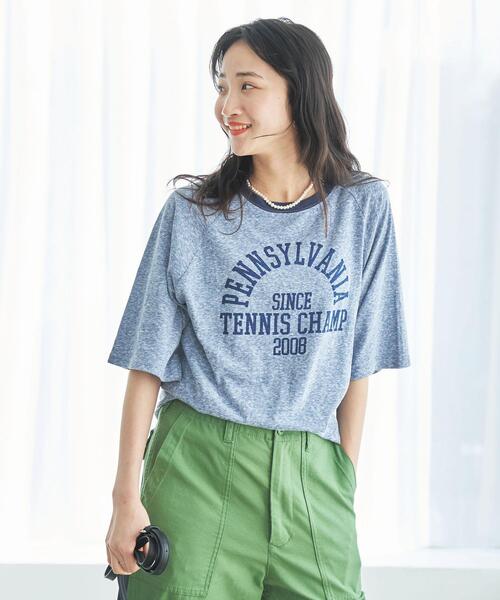 coen(コーエン)の「カレッジロゴプリントラグランTシャツ(Tシャツ/カットソー・レディース・ネイビー/ホワイト/ベージュ・M/L)」の9枚目の写真