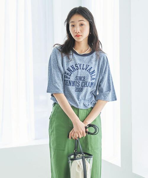 coen(コーエン)の「カレッジロゴプリントラグランTシャツ(Tシャツ/カットソー・レディース・ネイビー/ホワイト/ベージュ・M/L)」の15枚目の写真
