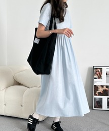 ECLIN | コットンマキシ丈ハイウエスト切替ギャザーワンピース(ワンピース)